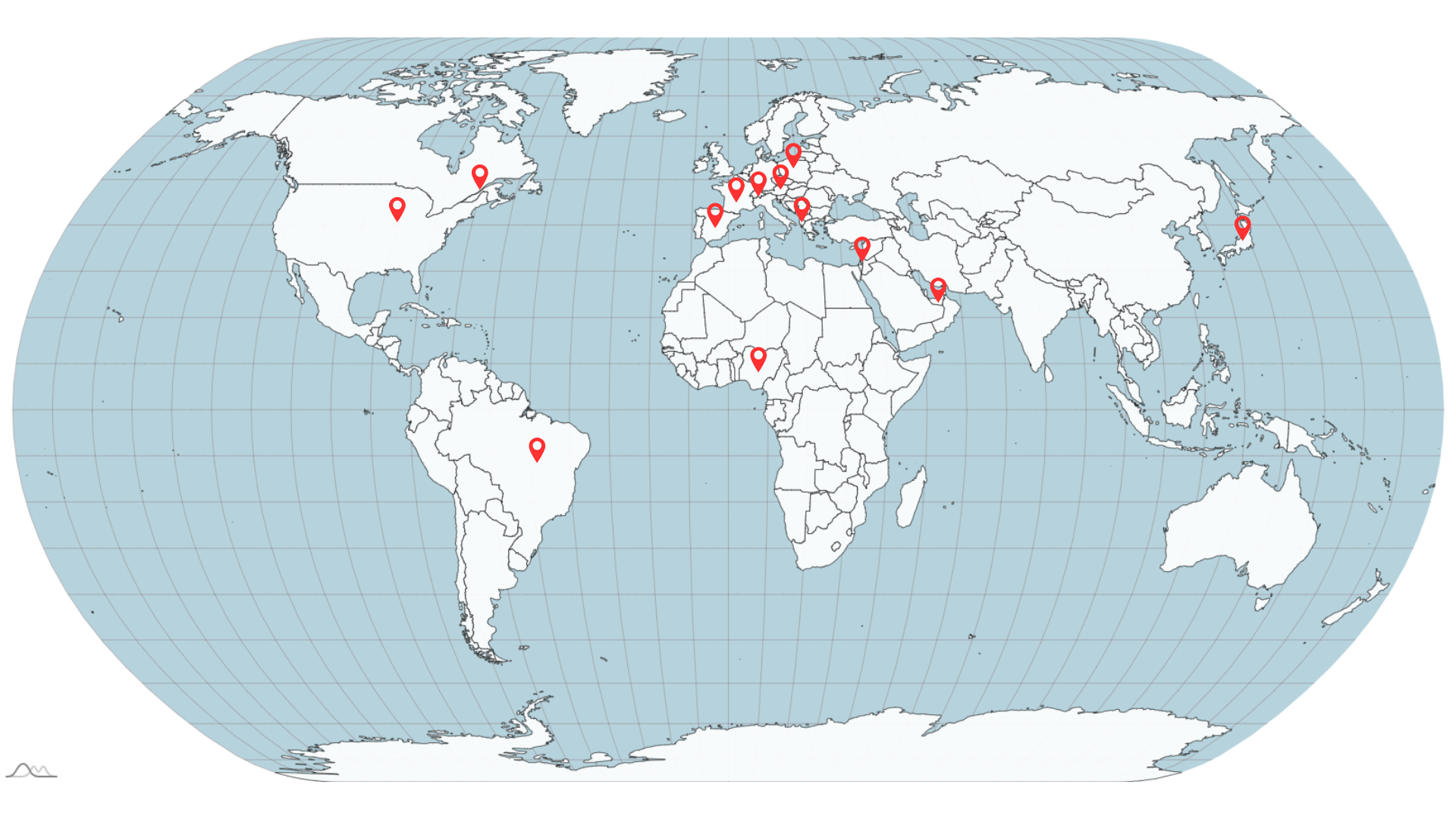 World map showing students locations